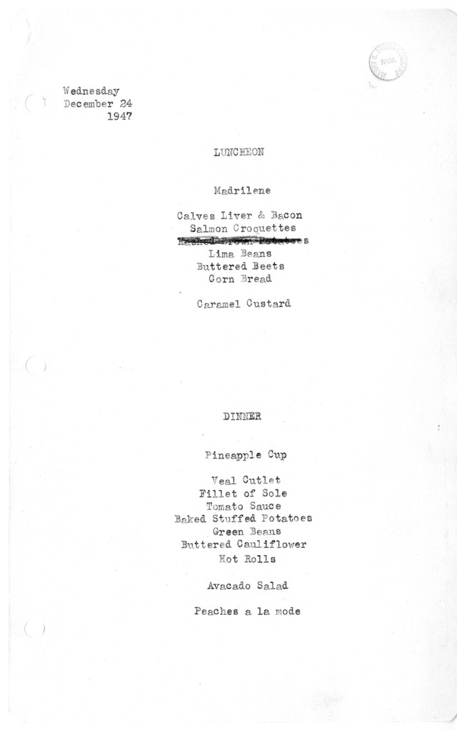 White House Luncheon and Dinner Menu