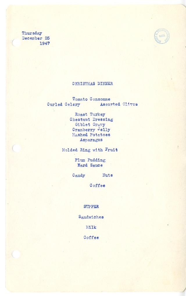 White House Dinner and Supper Menu