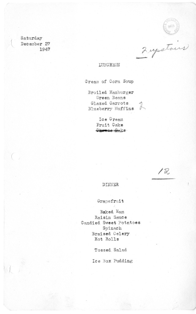 White House Luncheon and Dinner Menu