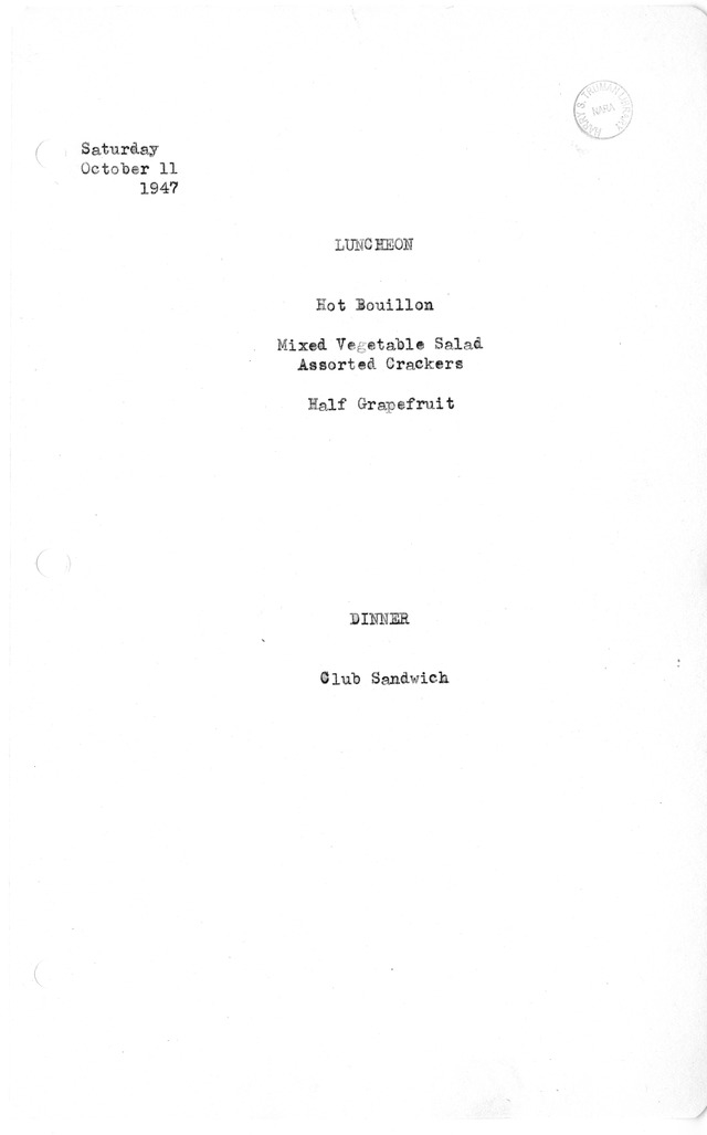 White House Luncheon and Dinner Menu