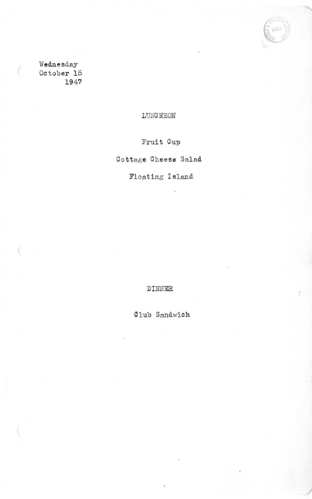 White House Luncheon and Dinner Menu
