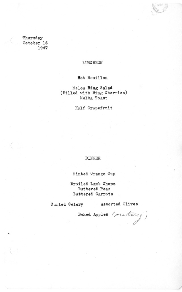 White House Luncheon and Dinner Menu