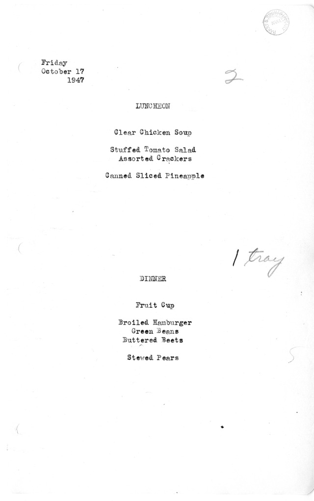 White House Luncheon and Dinner Menu