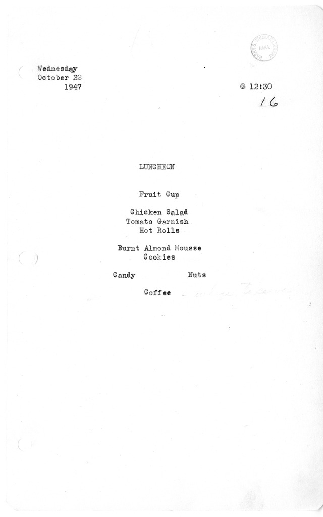 White House Luncheon Menu