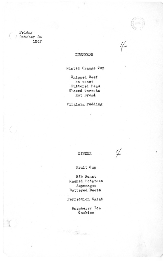 White House Luncheon and Dinner Menu