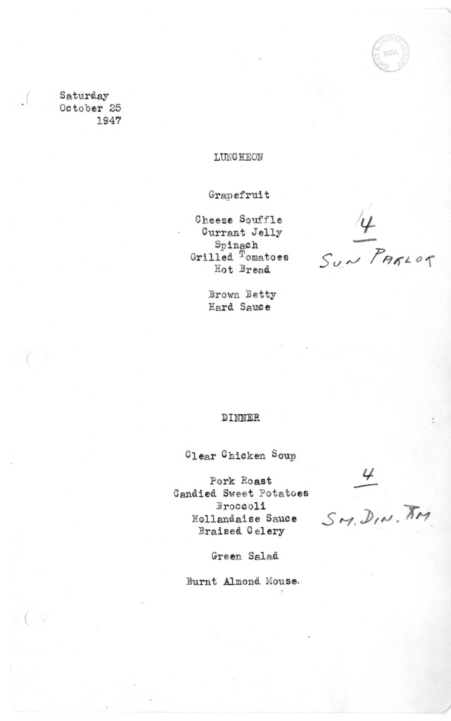 White House Luncheon and Dinner Menu