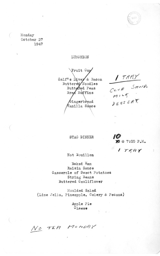 White House Luncheon and Dinner Menu