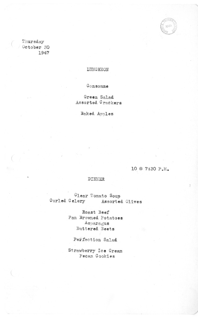 White House Luncheon and Dinner Menu