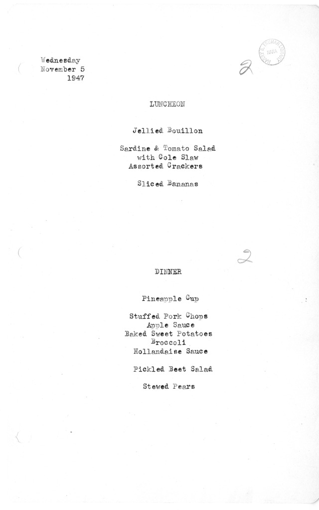 White House Luncheon and Dinner Menu