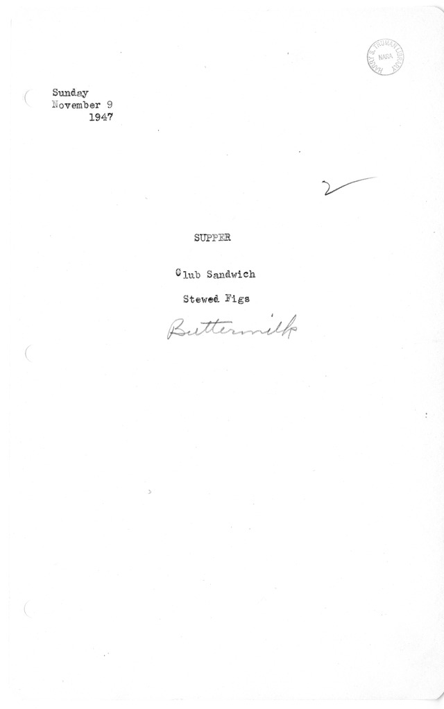 White House Supper Menu