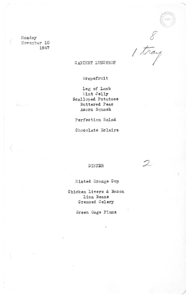 White House Luncheon and Dinner Menu