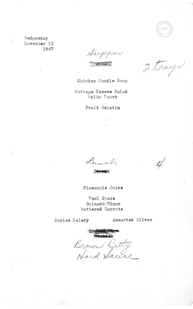 White House Luncheon and Dinner Menu