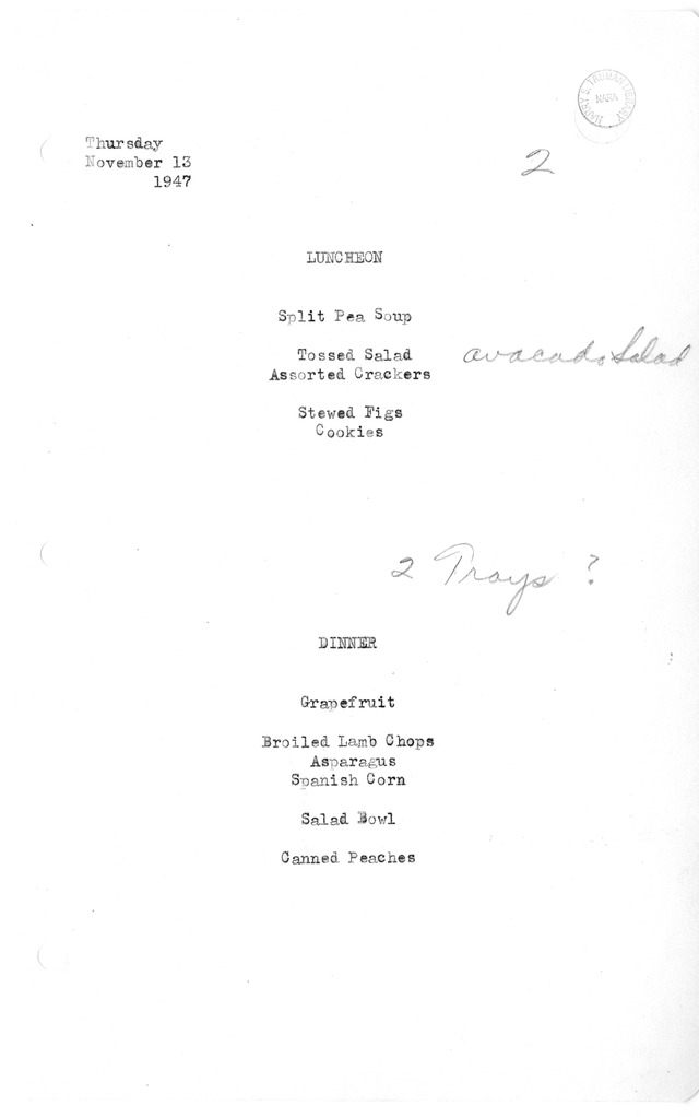 White House Luncheon and Dinner Menu