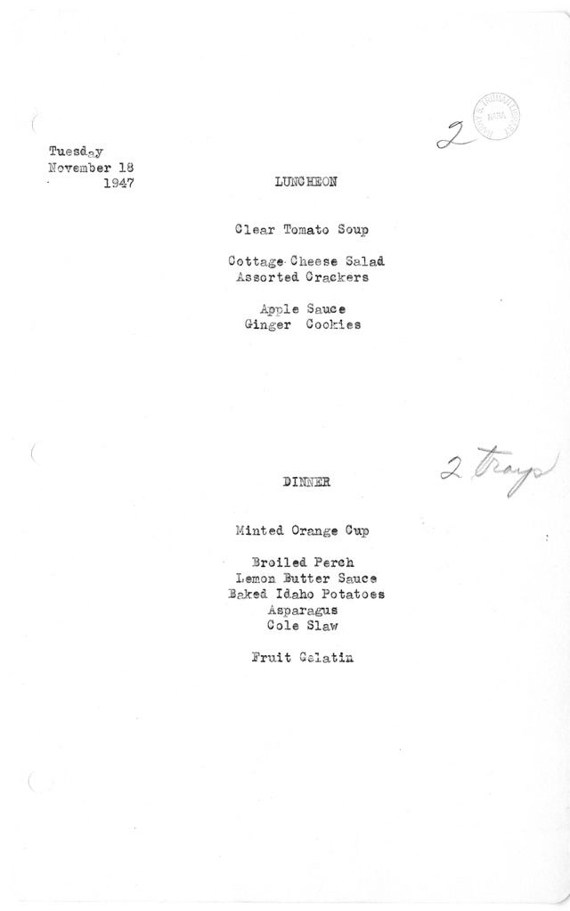 White House Luncheon and Dinner Menu