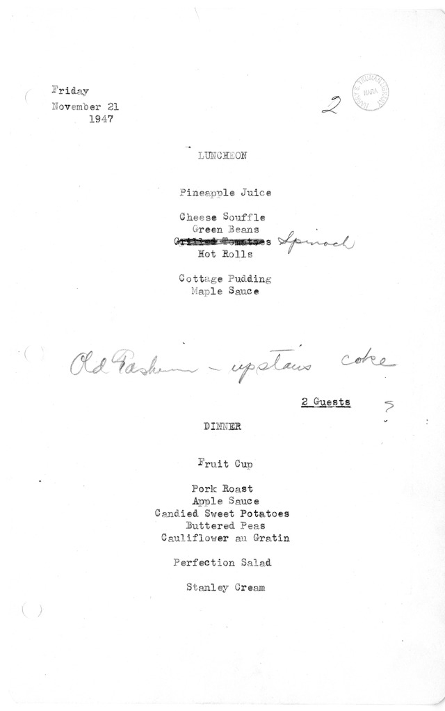 White House Luncheon and Dinner Menu