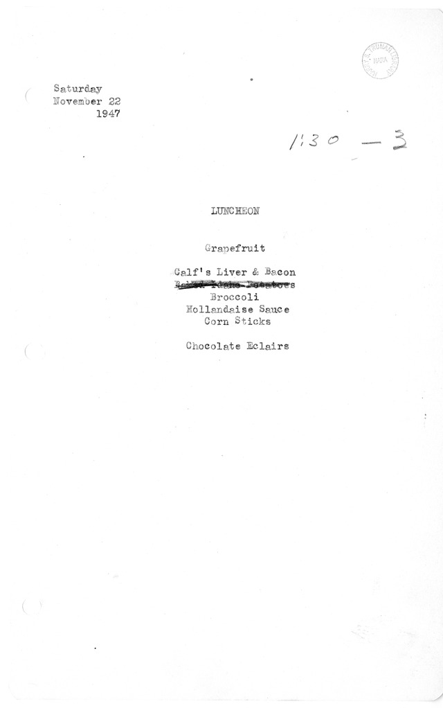 White House Luncheon Menu