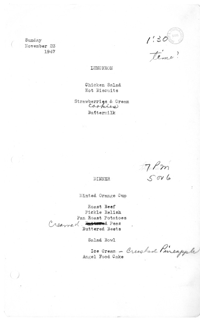 White House Luncheon and Dinner Menu