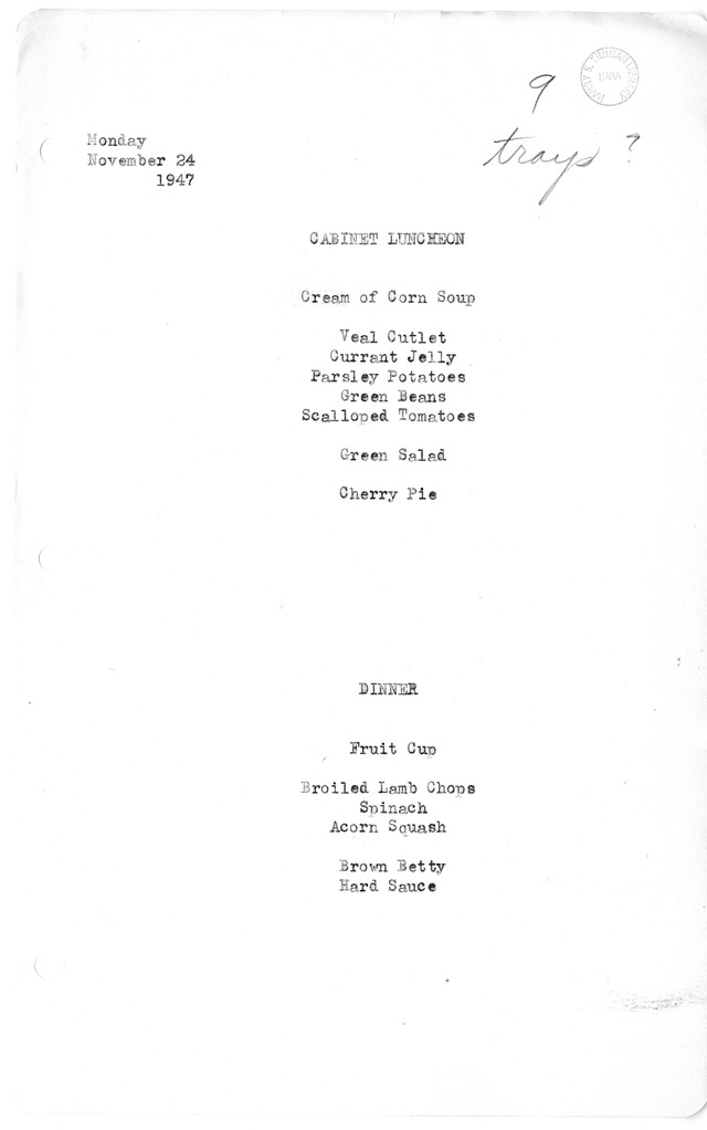 White House Luncheon and Dinner Menu