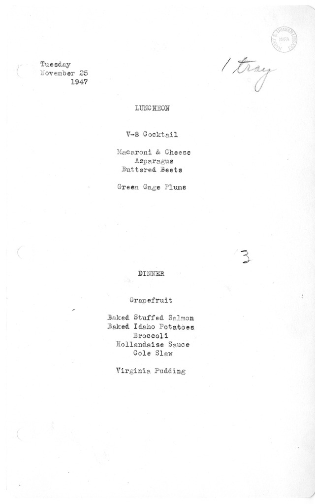 White House Luncheon and Dinner Menu
