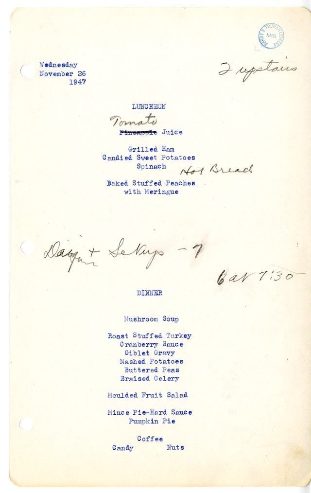 White House Luncheon and Dinner Menu