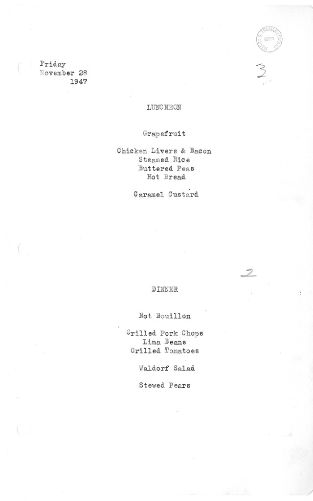 White House Luncheon and Dinner Menu