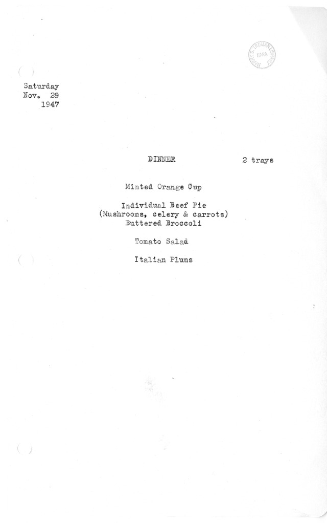 White House Dinner Menu