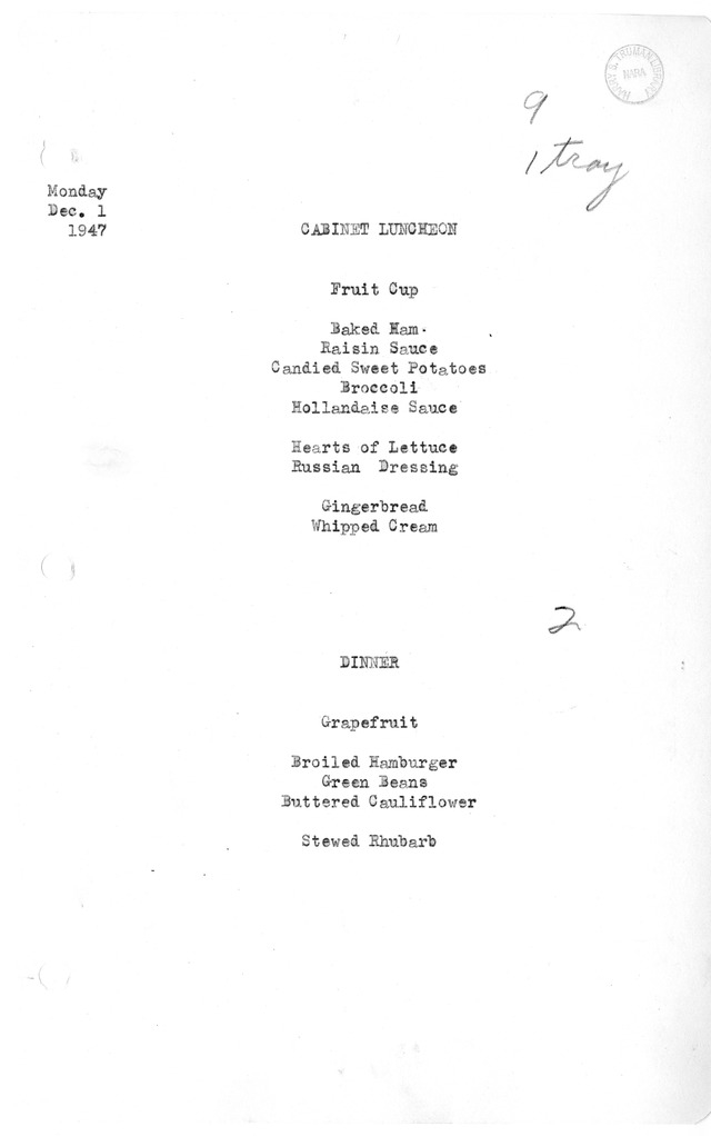 White House Luncheon and Dinner Menu