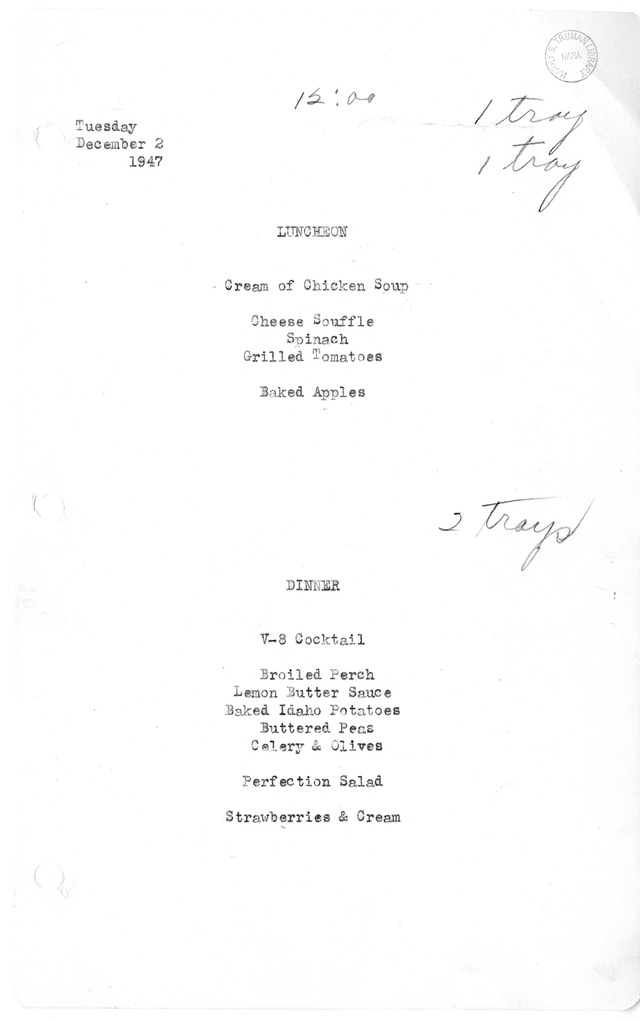 White House Luncheon and Dinner Menu