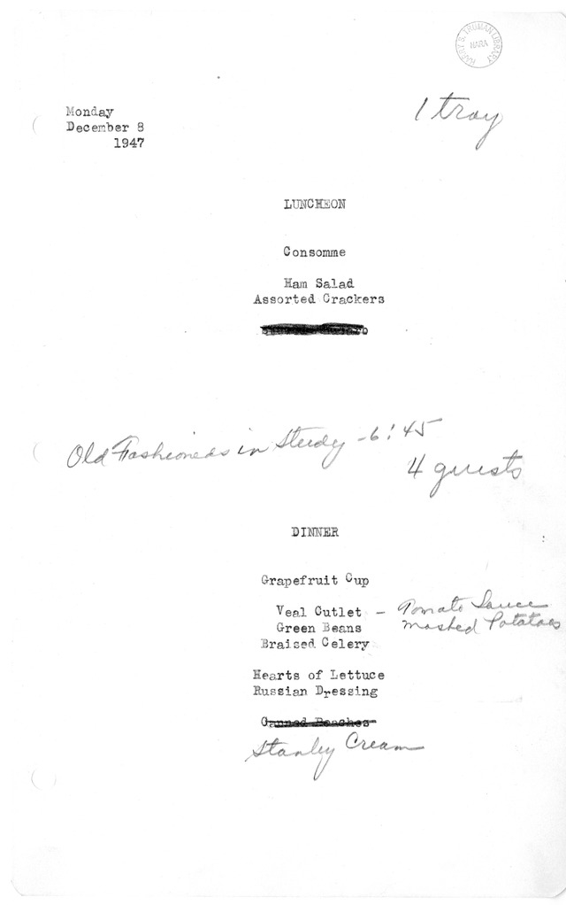 White House Luncheon and Dinner Menu