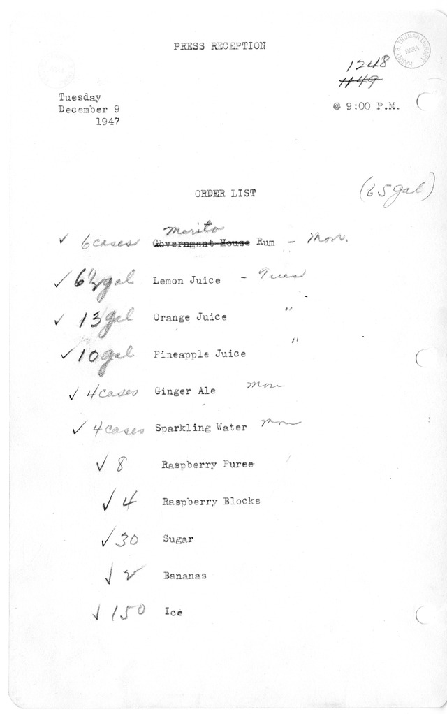 Shopping List for Press Reception