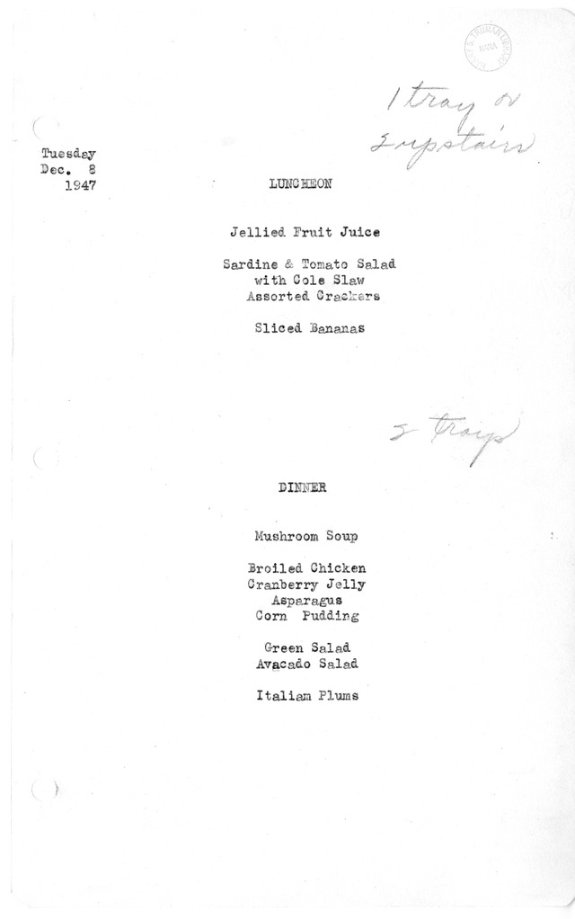 White House Luncheon and Dinner Menu