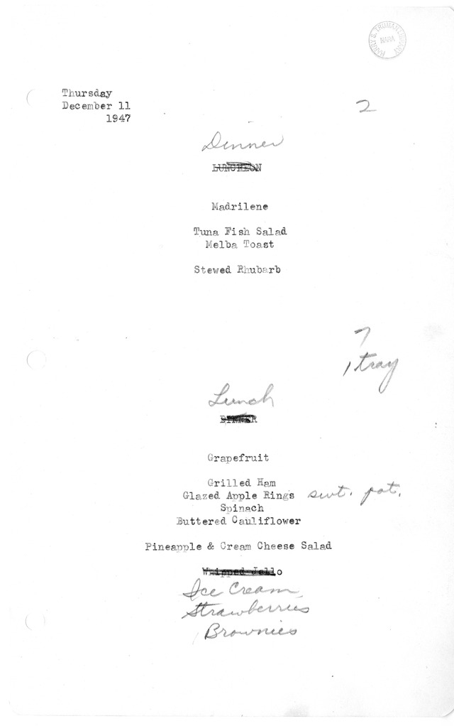 White House Luncheon and Dinner Menu