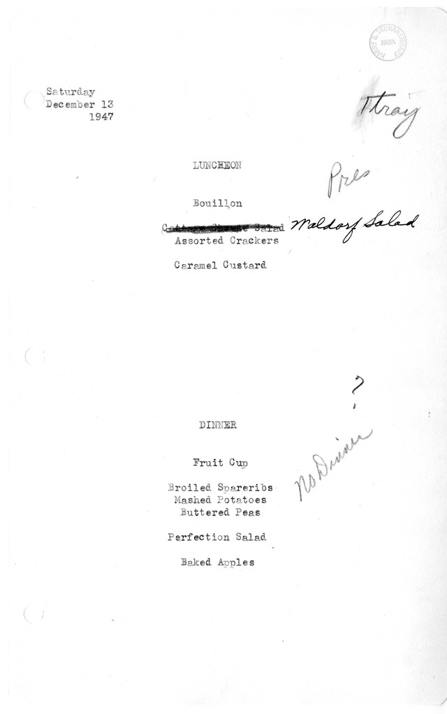 White House Luncheon and Dinner Menu
