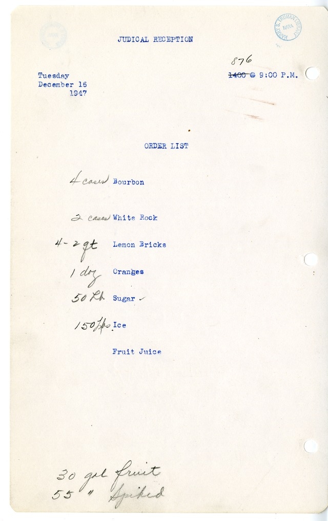 Shopping List for Judicial Reception