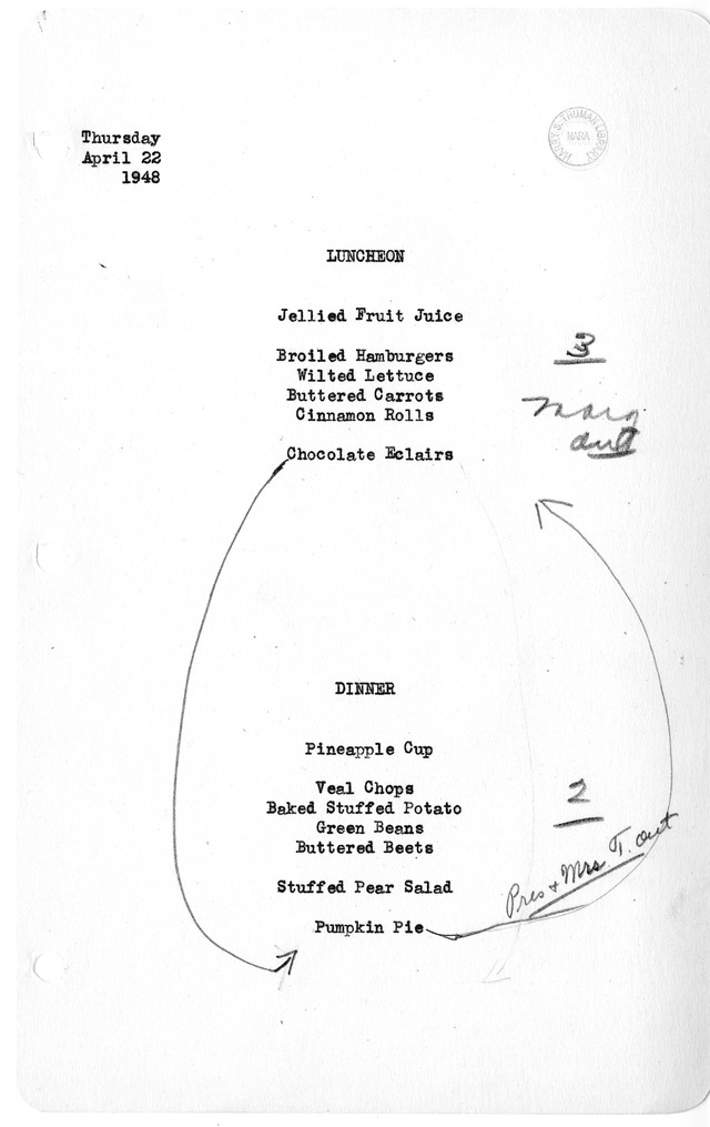 White House Luncheon and Dinner Menu