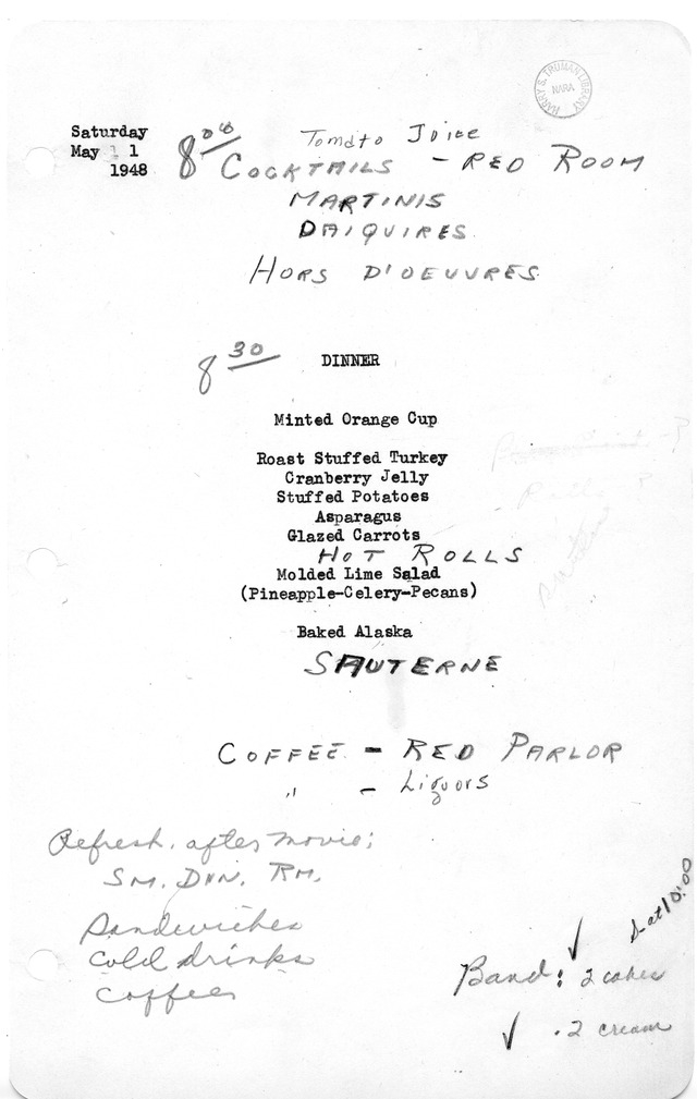 White House Dinner Menu