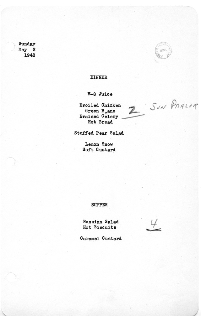 White House Dinner and Supper Menu