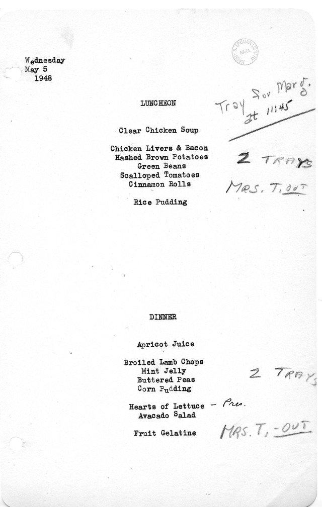 White House Luncheon and Dinner Menu