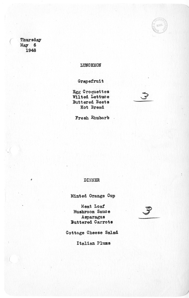 White House Luncheon and Dinner Menu