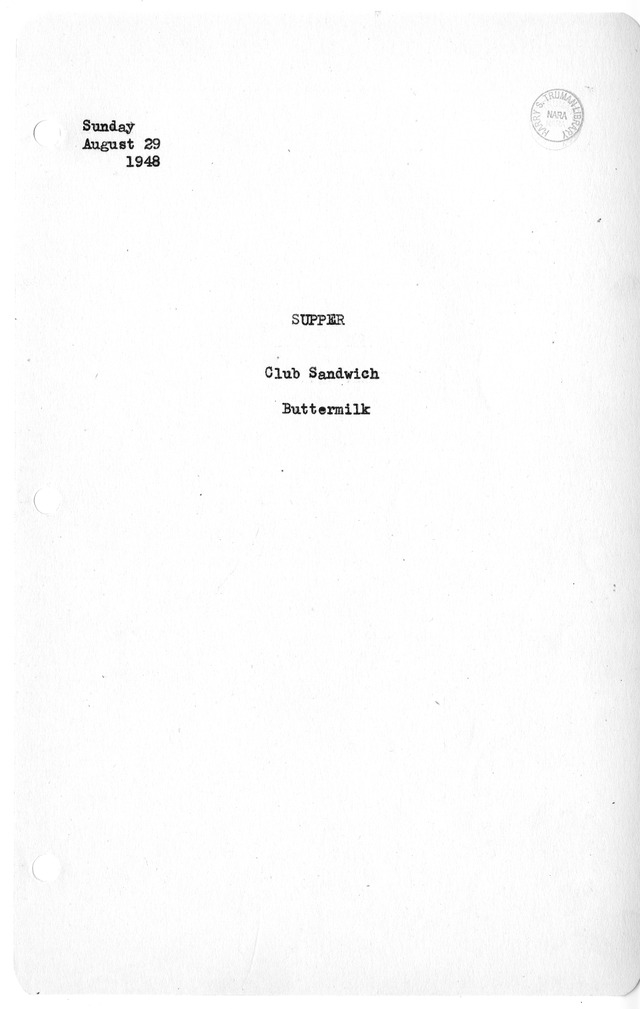 White House Supper Menu