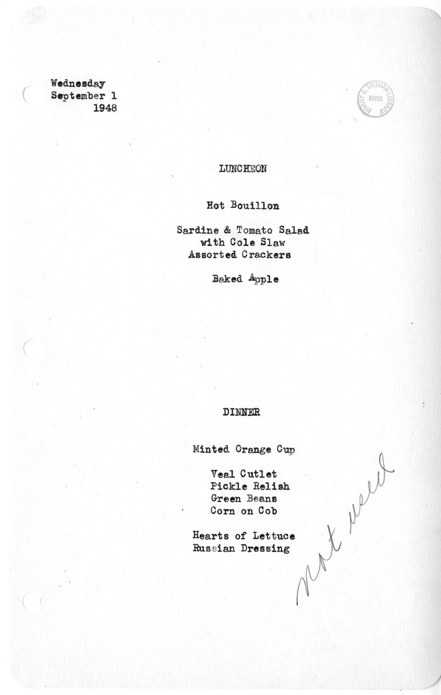 White House Luncheon and Dinner Menu