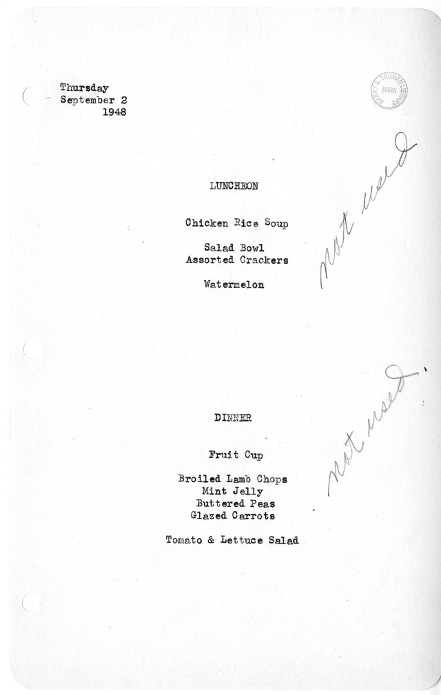 White House Luncheon and Dinner Menu
