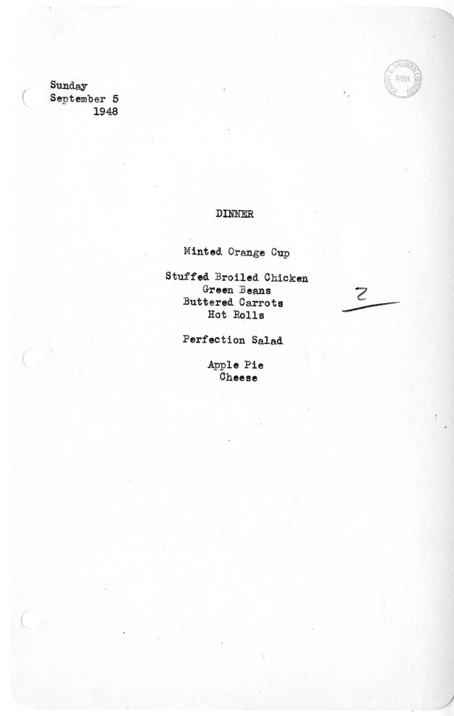 White House Dinner Menu