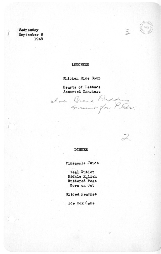 White House Luncheon and Dinner Menu