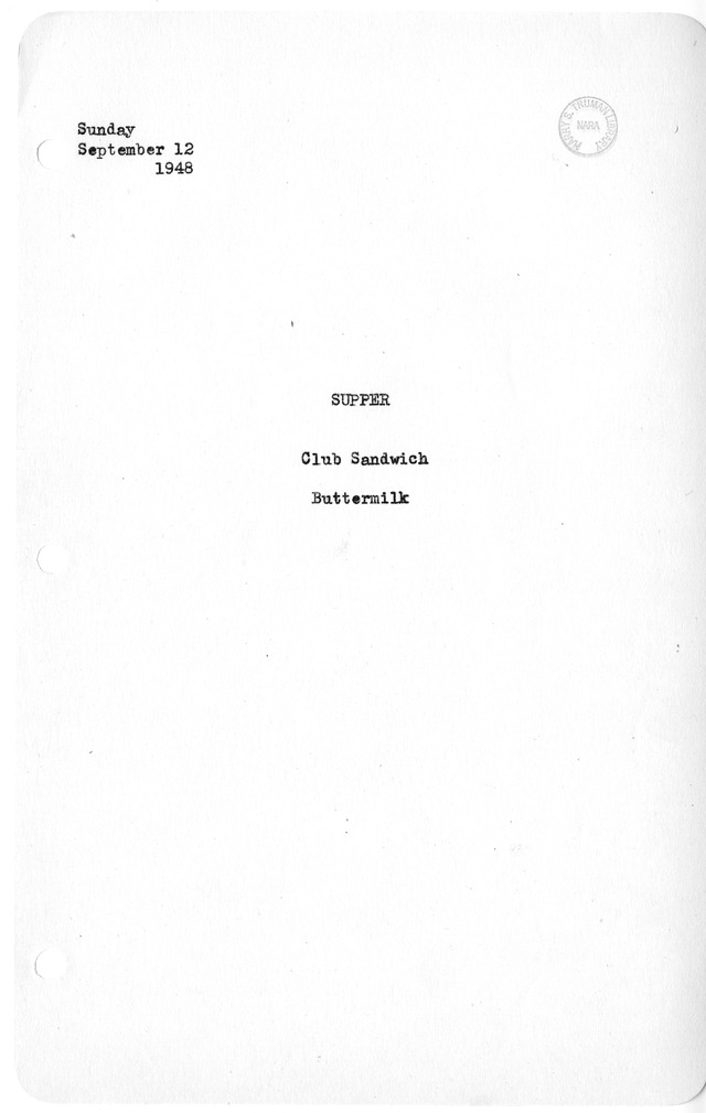 White House Supper Menu