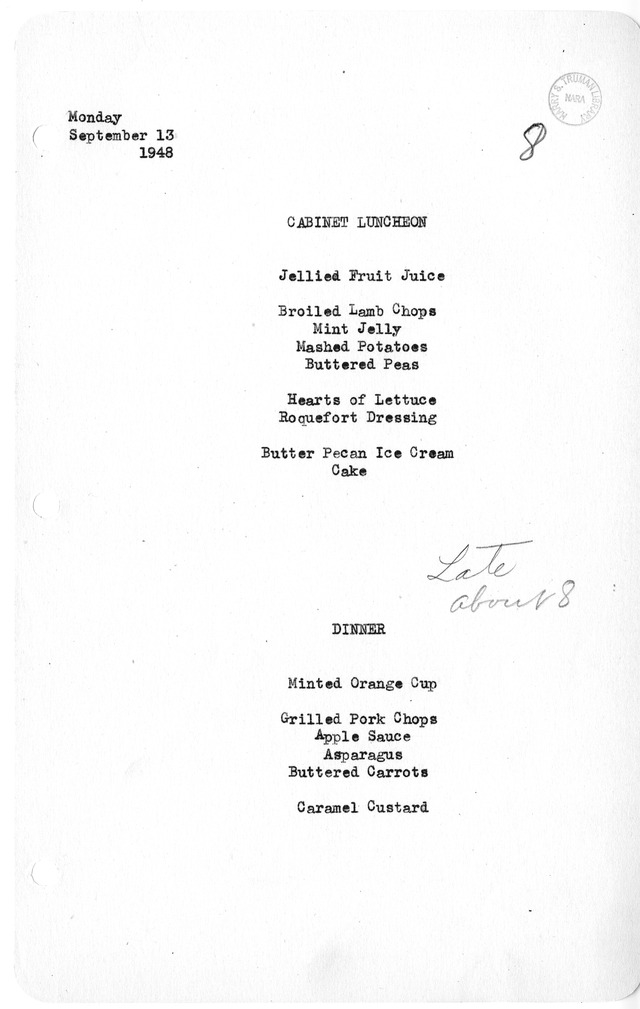 White House Luncheon and Dinner Menu