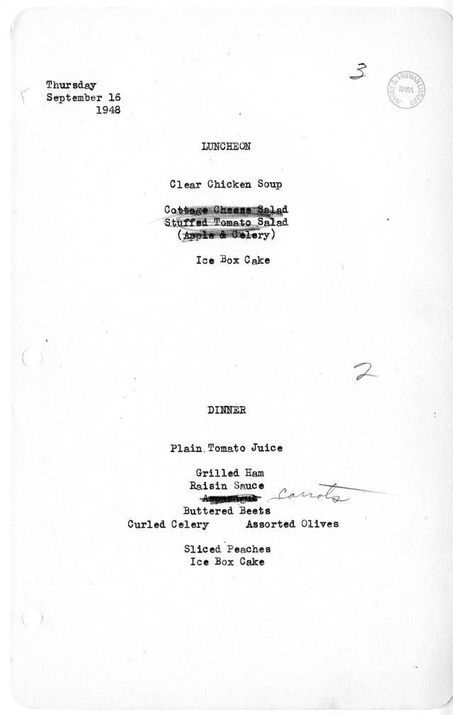 White House Luncheon and Dinner Menu