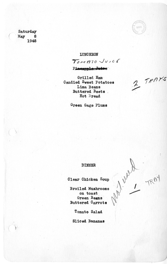 White House Luncheon and Dinner Menu