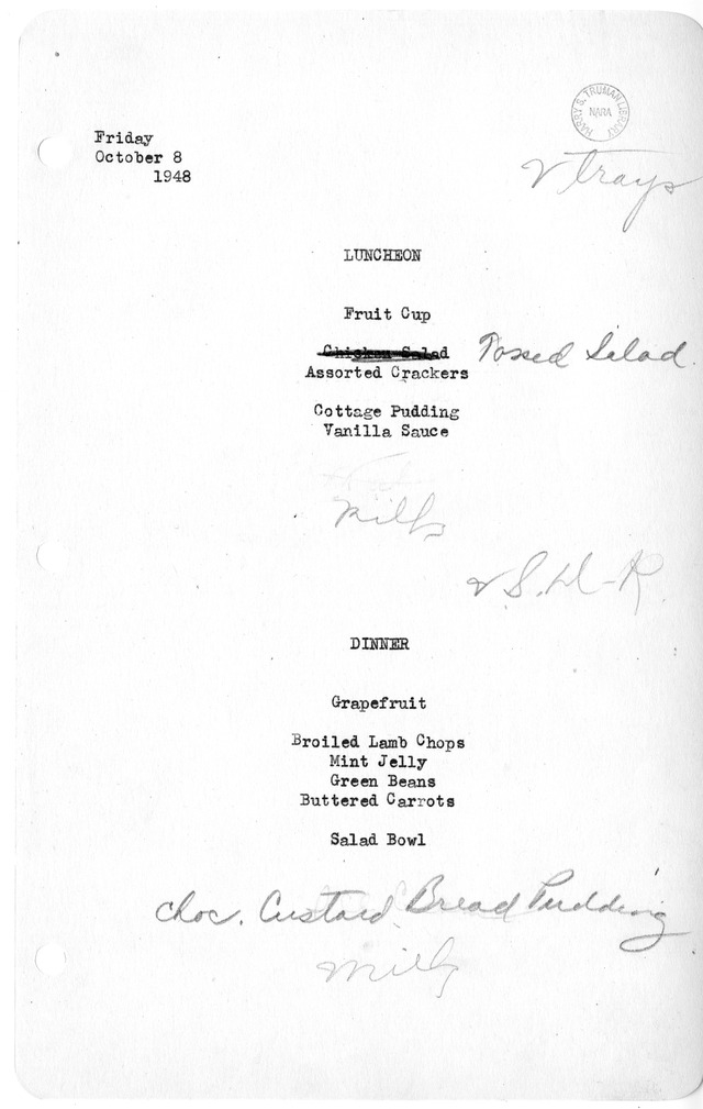 White House Luncheon and Dinner Menu