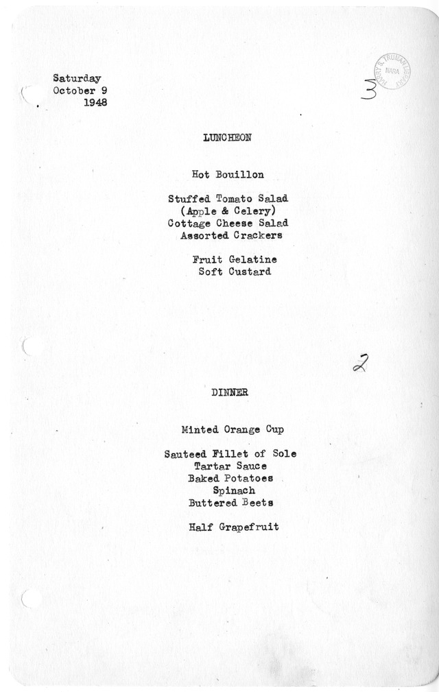 White House Luncheon and Dinner Menu